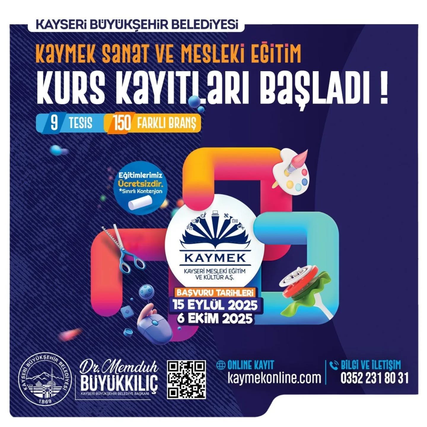 KAYMEK sanat ve mesleki eğitim kurslarına kayıtlar başladı
