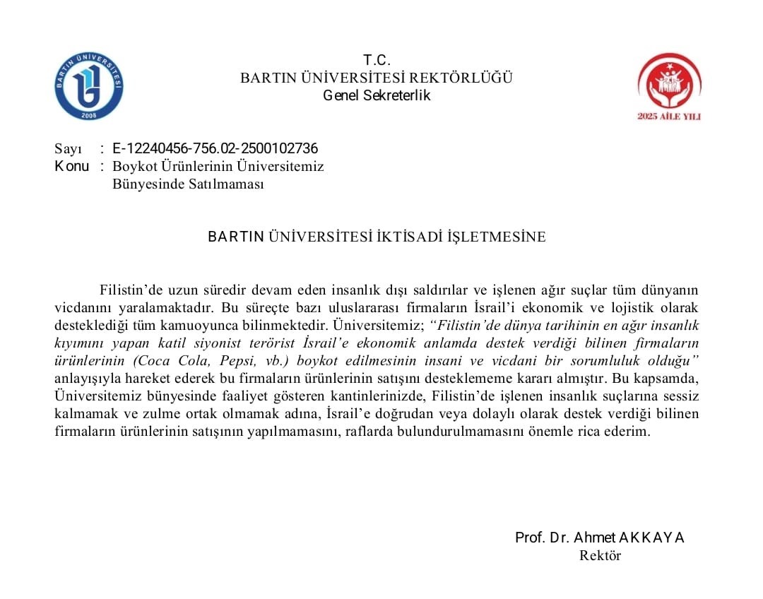 Bartın Üniversitesi’nde İsrail’e destek veren ürünlere boykot
