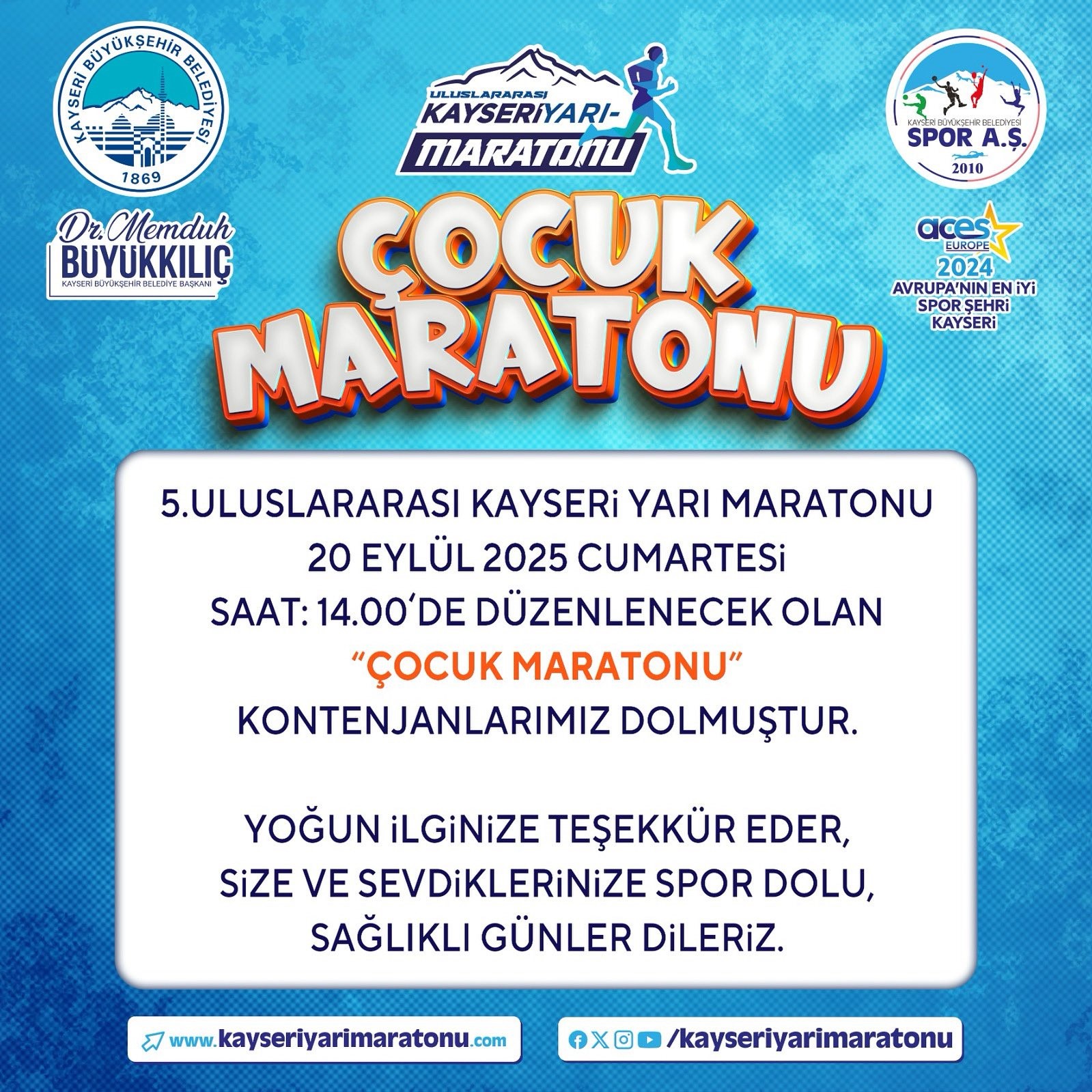 5. Uluslararası Kayseri Yarı Maratonu’na sayılı günler kaldı
