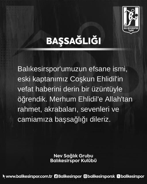 Balıkesirspor&rsquo;un efsane futbolcu Coşkun Ehlidil hayatını kaybetti
