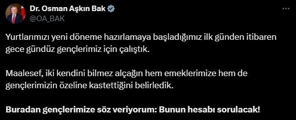Bakan Bak: "Buradan gençlerimize söz veriyorum bunun hesabı sorulacak"