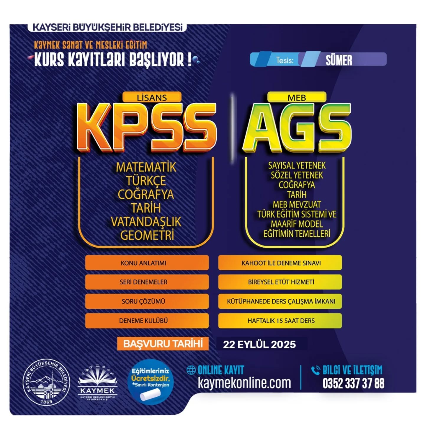 Büyükşehir KAYMEK’ten KPSS ve AGS kursu