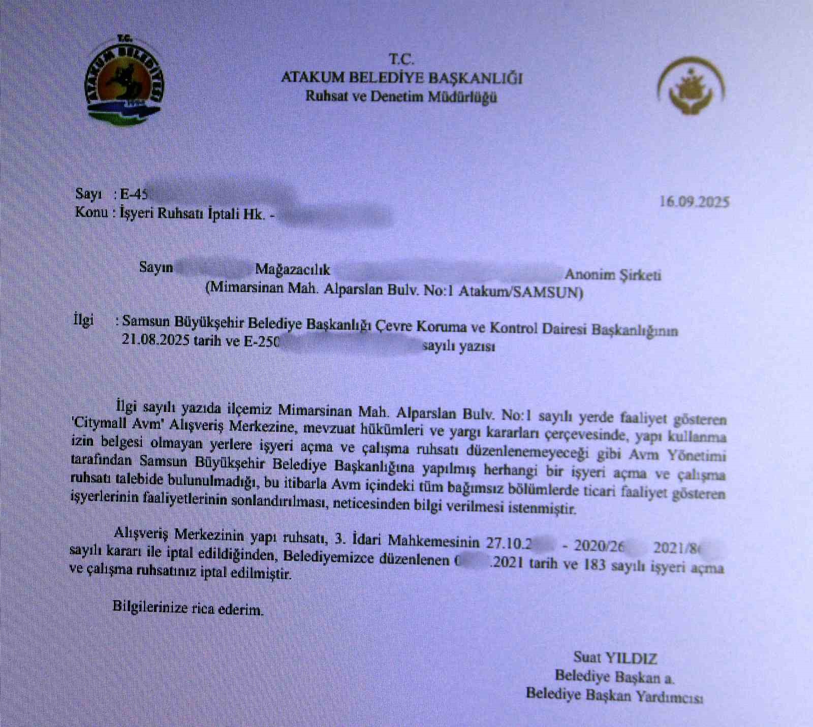 Ruhsatı iptal edilen AVM’de iş yerlerine kapanış tebligatı