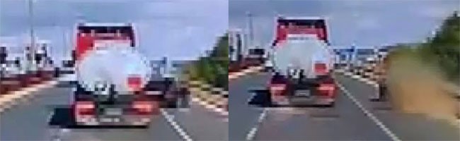 Bariyerlerle tırın arasında sıkışan otomobil metrelerce s&uuml;r&uuml;klendi
