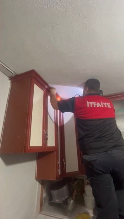 Yaşlı kadının yılan korkusuyla yardım &ccedil;ağrısında bulunduğu eve itfaiyeden m&uuml;dahale
