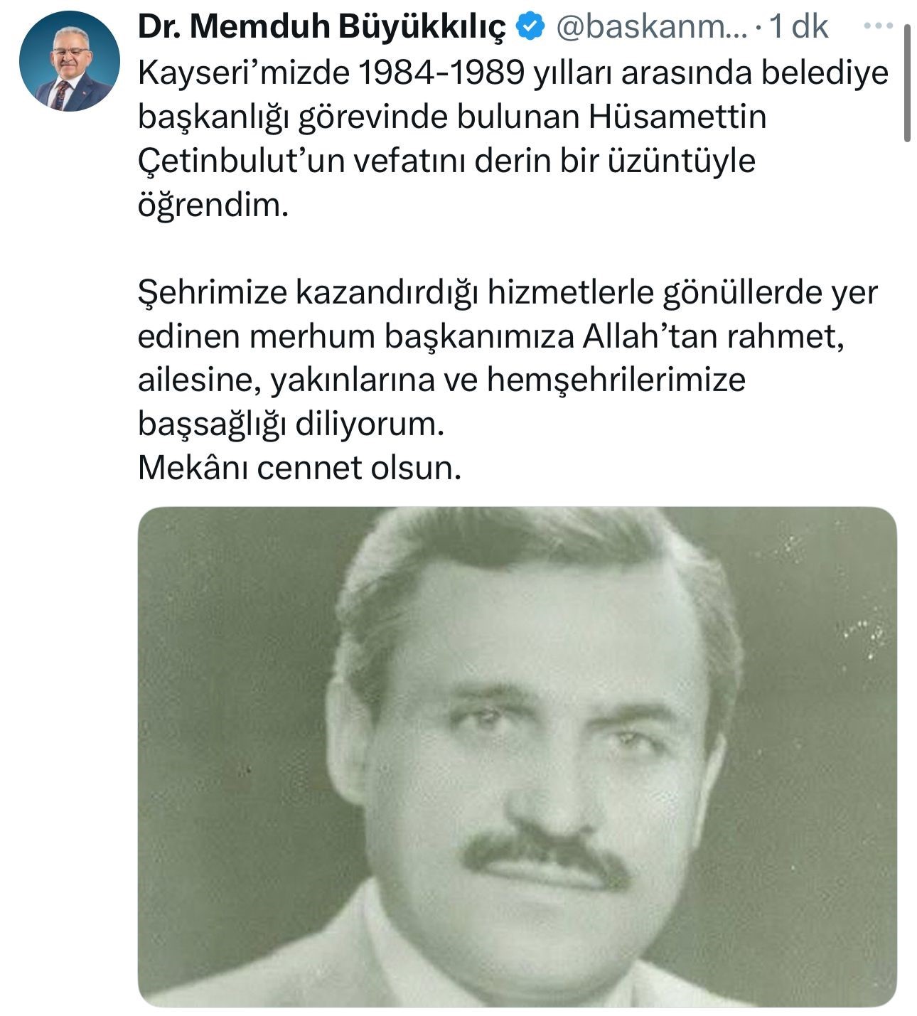 Eski belediye başkanı Hüsamettin Çetinbulut hayatını kaybetti