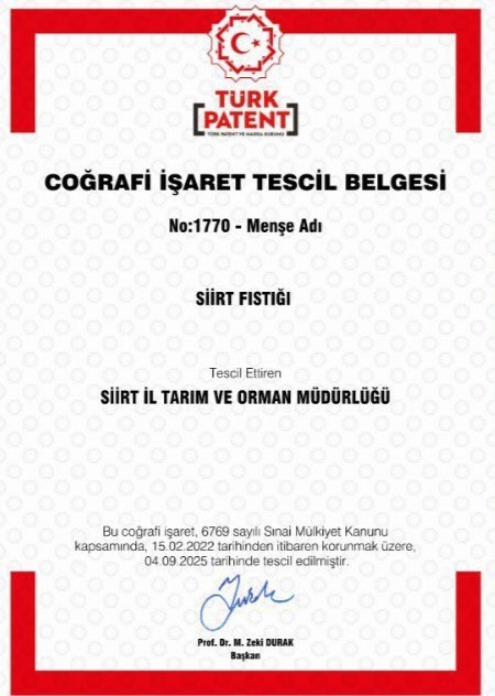 Siirt Fıstığı coğrafi işaret ile tescillendi
