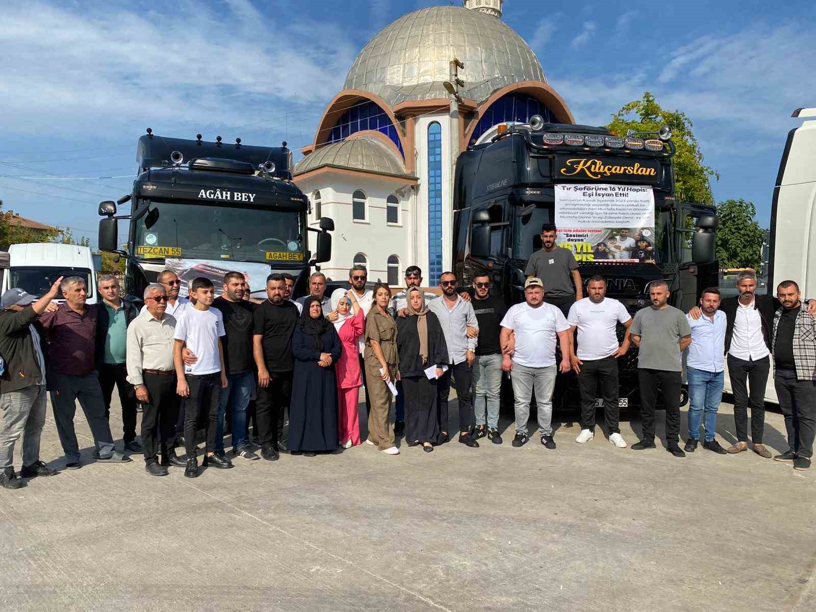 16 yıl hapis alan tır şof&ouml;r&uuml;n&uuml;n arkadaşlarından tır konvoyu
