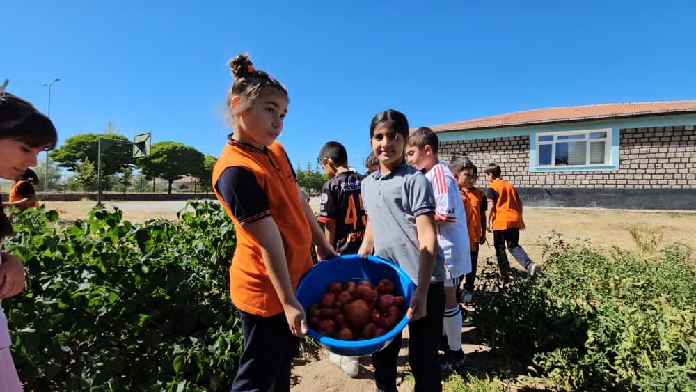 Kayseri&rsquo;de ilkokul &ouml;ğrencileri meyve bah&ccedil;elerinde &uuml;retim yapıyor
