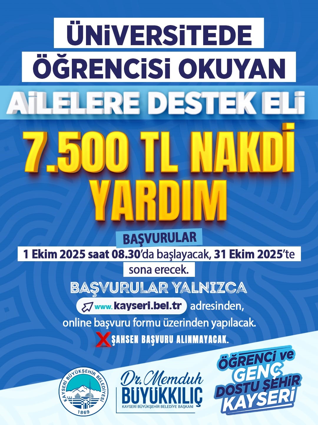 Başkan Büyükkılıç’tan eğitime destek: 7 bin 500 TL nakdi yardım