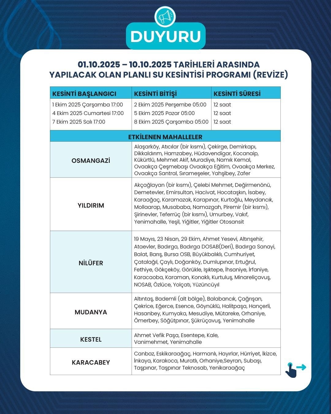 Bursa&rsquo;da su kesintilerinde güncelleme yapıldı