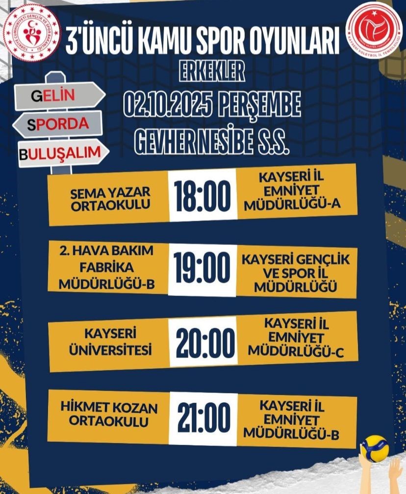 Kayseri&rsquo;de 3. Kamu Spor Oyunları Voleybol Fikst&uuml;r&uuml; A&ccedil;ıklandı
