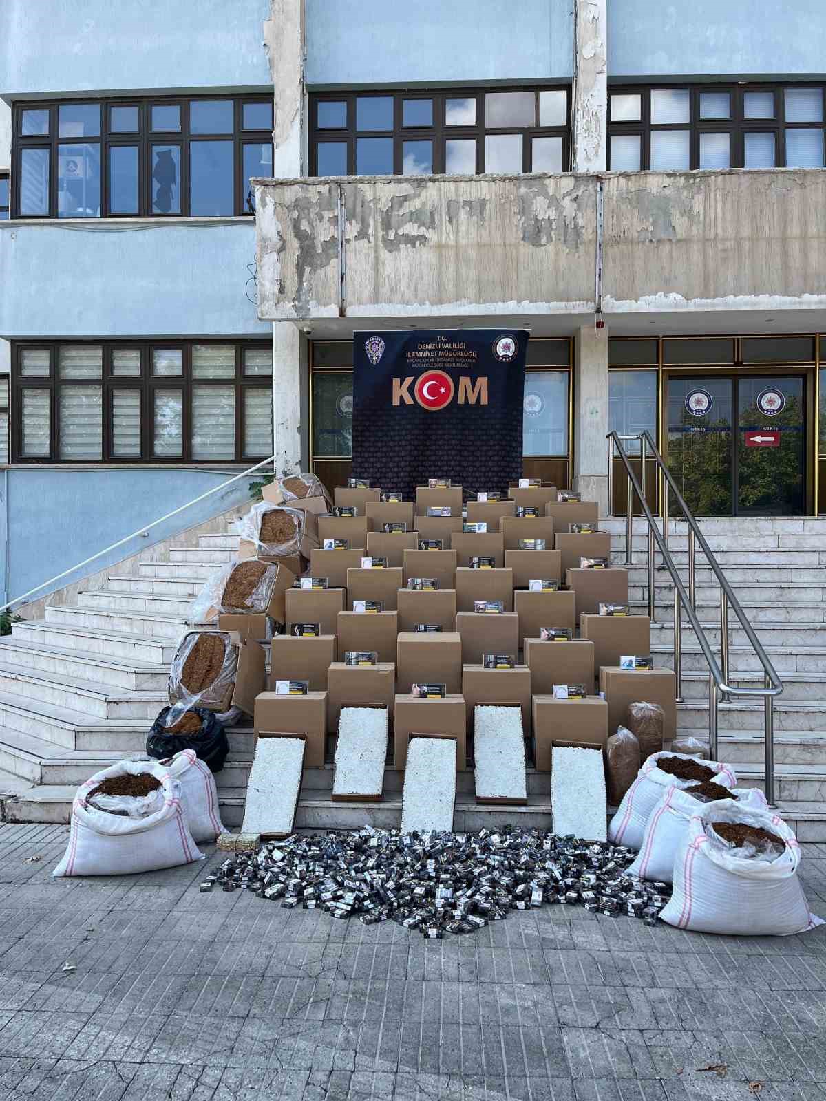 Denizli’de eş zamanlı operasyonlarda binlerce kaçak sigara yakalandı