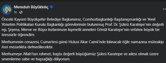 Şükrü Karatepe’nin eşi hayatını kaybetti