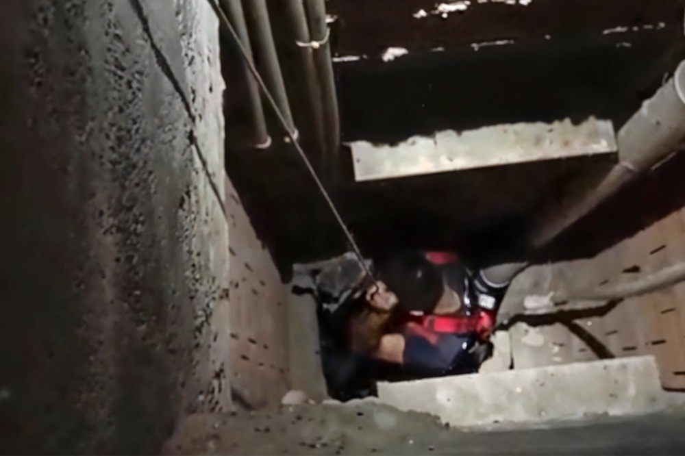 7 metre derinliğindeki boşluğa d&uuml;şen kedi, zorlu operasyonla kurtarıldı
