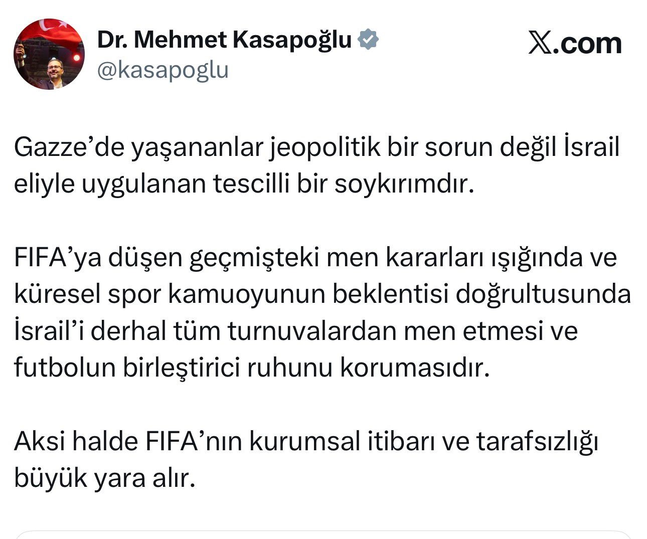 Dr. Mehmet Kasapoğlu’ndan FIFA’ya tepki