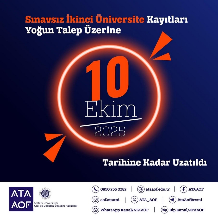 Atatürk Üniversitesinde "Sınavsız ikinci üniversite" fırsatı 10 Ekim’e kadar devam ediyor