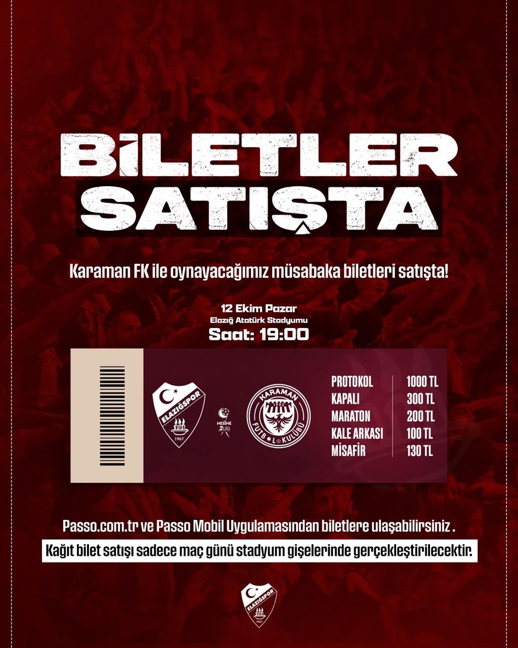 Elazığspor - Karaman FK maçı biletleri satışta
