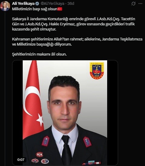 Bakan Yerlikaya&rsquo;dan şehit jandarmalar i&ccedil;in taziye mesajı
