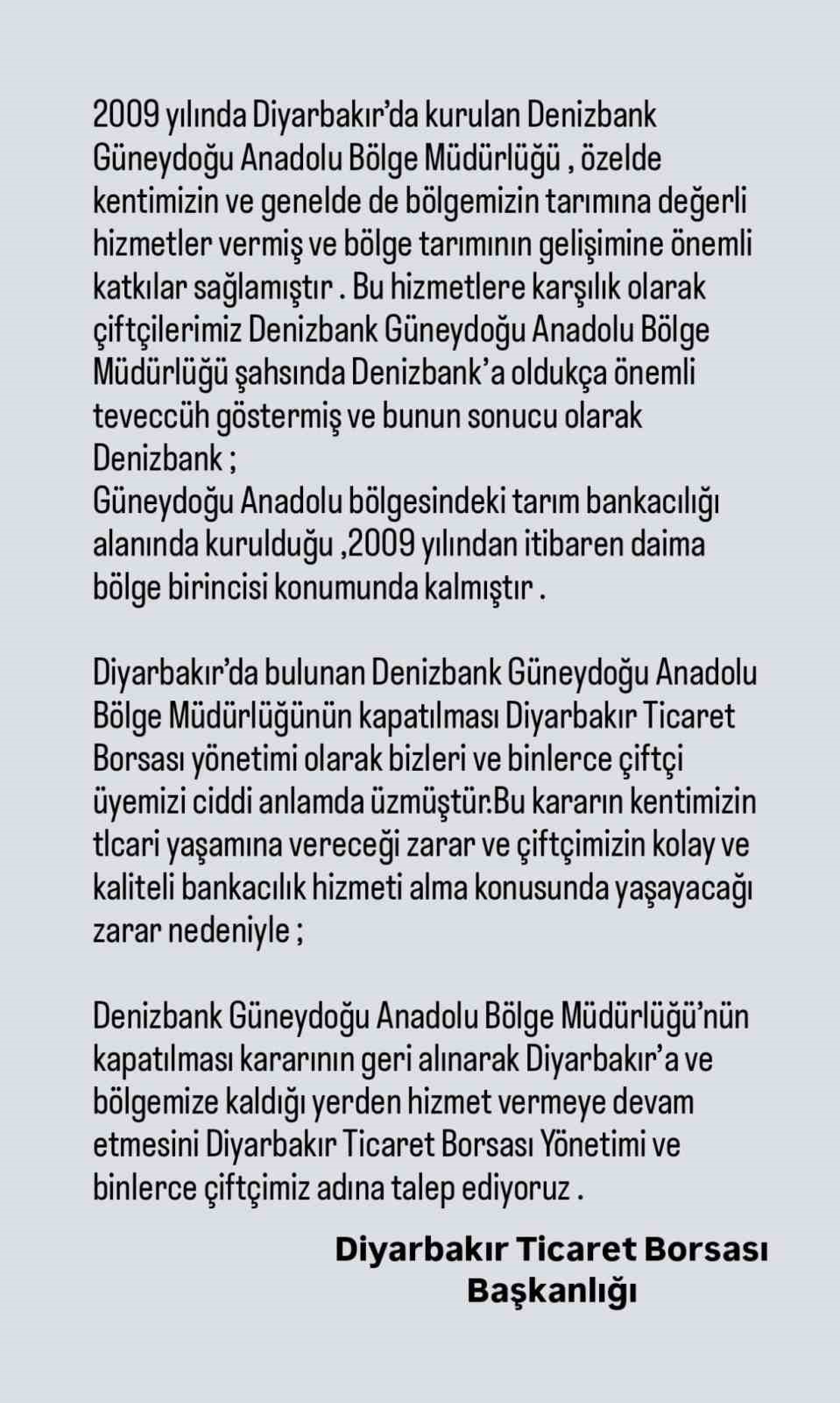 Ticaret Borsasından özel bankanın bölge müdürlüğünün kapatılması kararının geri alınması talebi