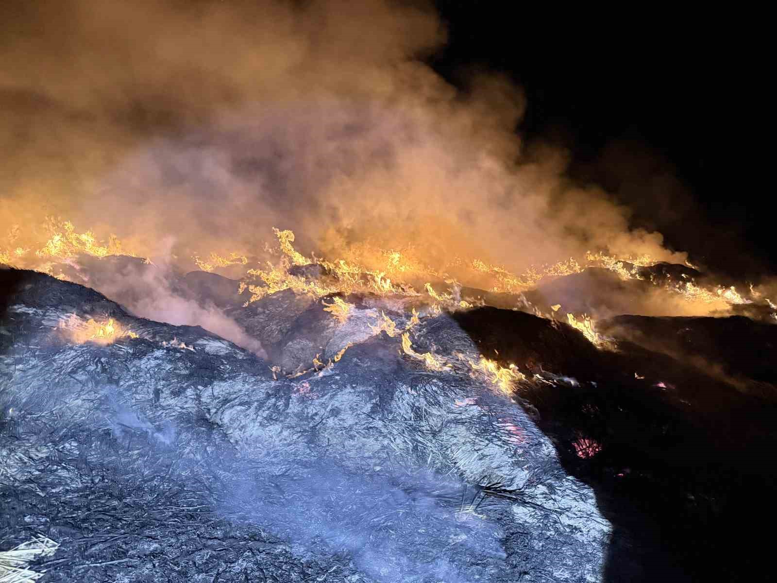 Eber Gölü’nden toplanan kamışların depolandığı alanda yangın