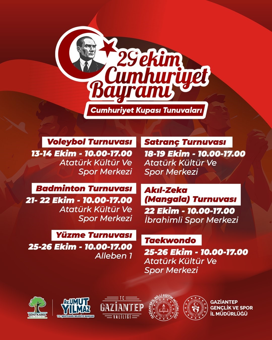 Şehitkamil&rsquo;de 29 Ekim Cumhuriyet Bayramı coşkusu sporla başlıyor
