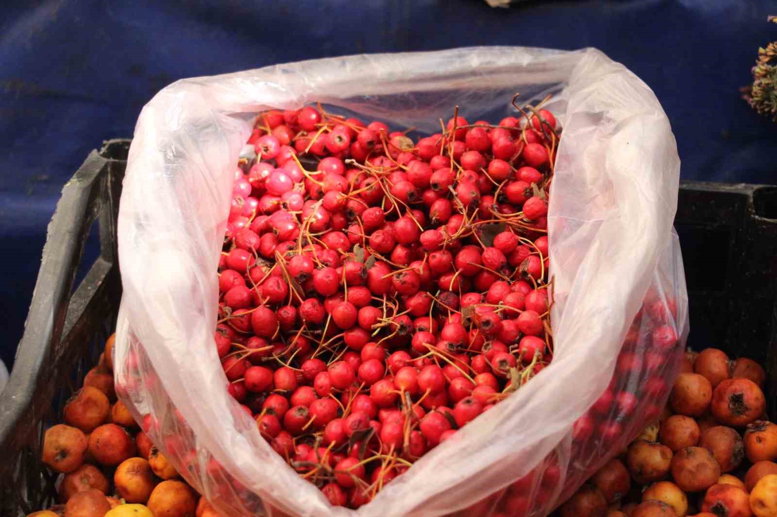 Sonbaharın kırmızısı kızılcık pazar tezgahlarında