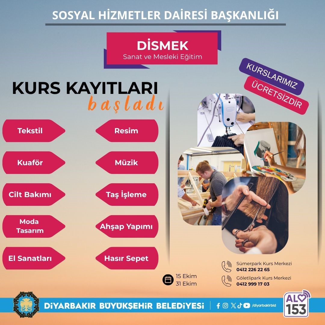 DİSMEK sanat ve meslek kursları kayıtları başladı