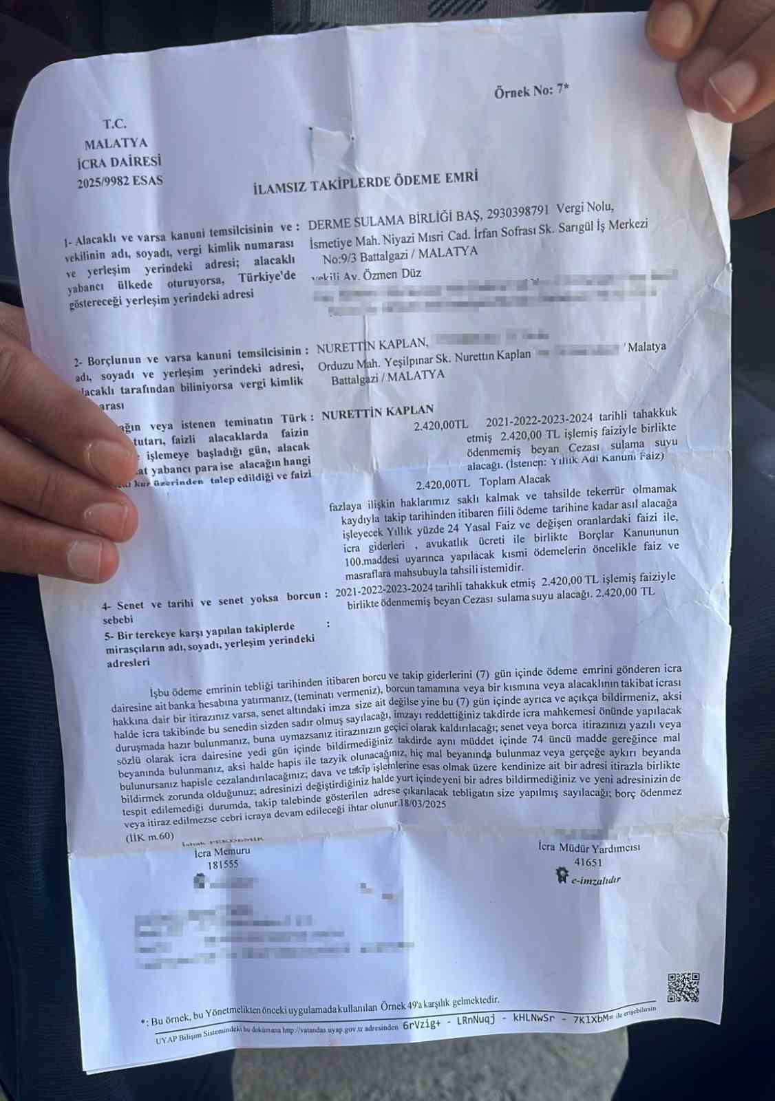 Sulama Birliğinden g&ouml;rme engelli &ouml;ğretmene icra şoku
