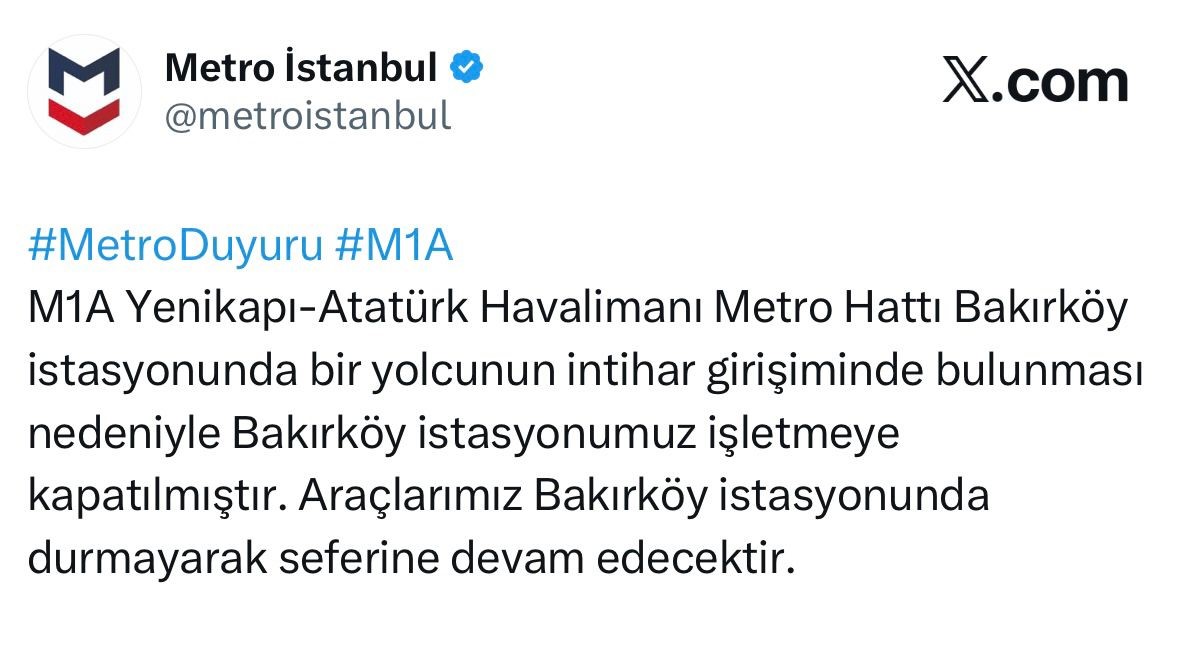 Bakırköy’de metro istasyonunda yolcu raylara atlayarak intihar etti