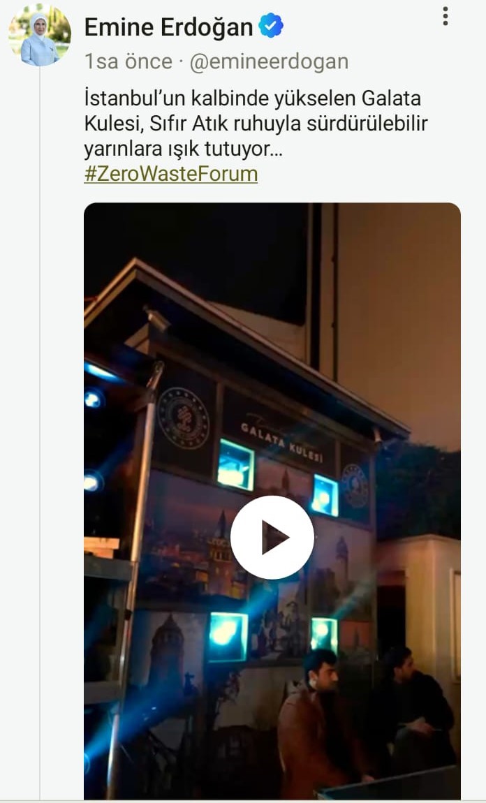 Emine Erdoğan’dan "Sıfır Atık Forumu" kapsamında Galata Kulesi’ne yansıtılan görsellere ilişkin paylaşım