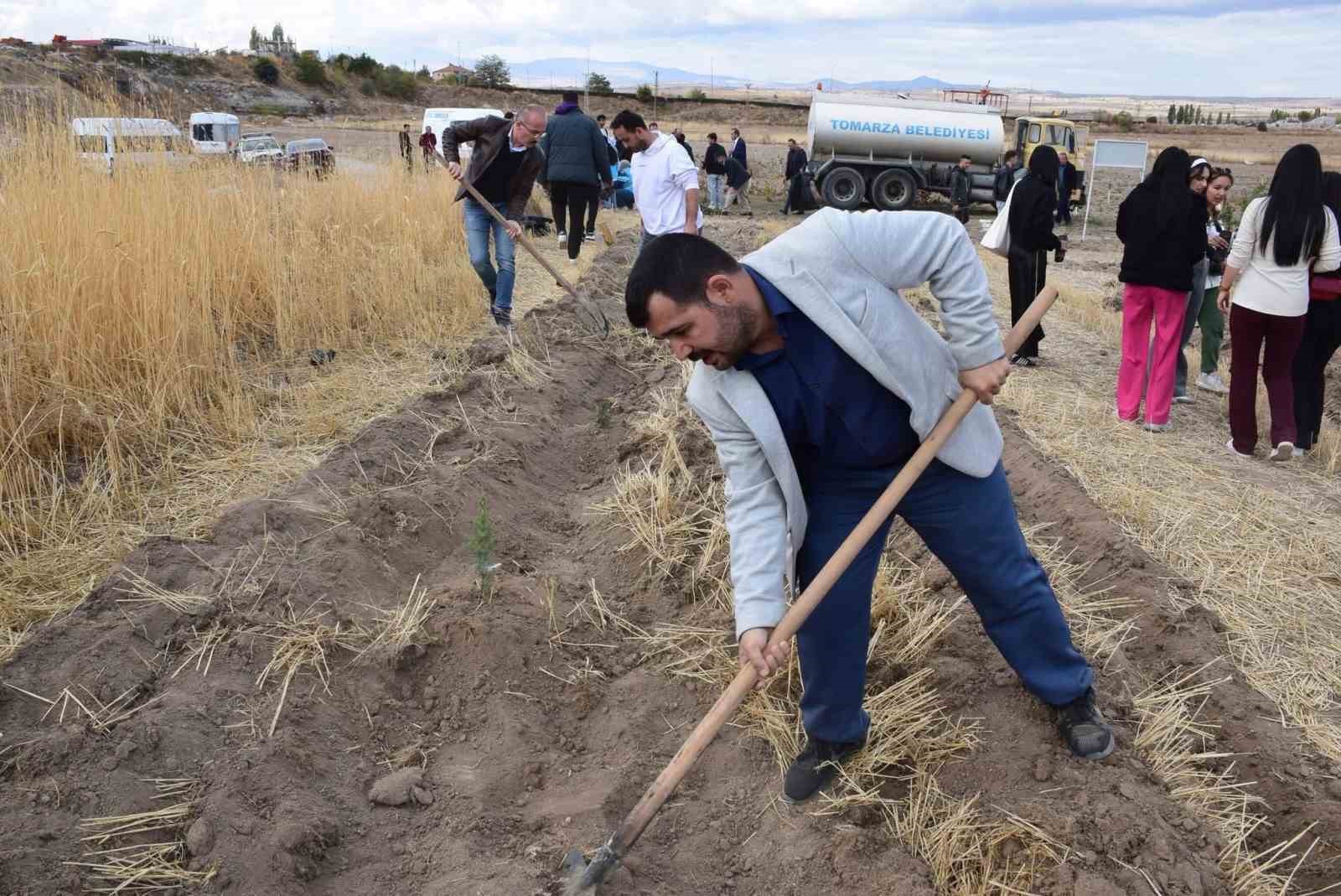 Tomarza MYO &ouml;ğrencileri y&uuml;zlerce fidanı toprakla buluşturdu
