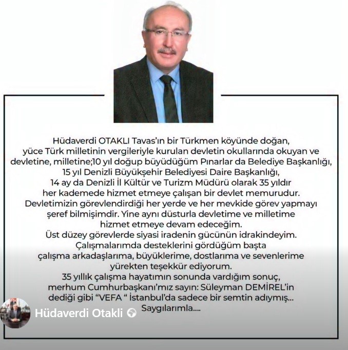 G&ouml;revden alınan K&uuml;lt&uuml;r M&uuml;d&uuml;r&uuml;nden imalı veda; "Vefa, İstanbul&rsquo;da sadece bir semtin adıymış"
