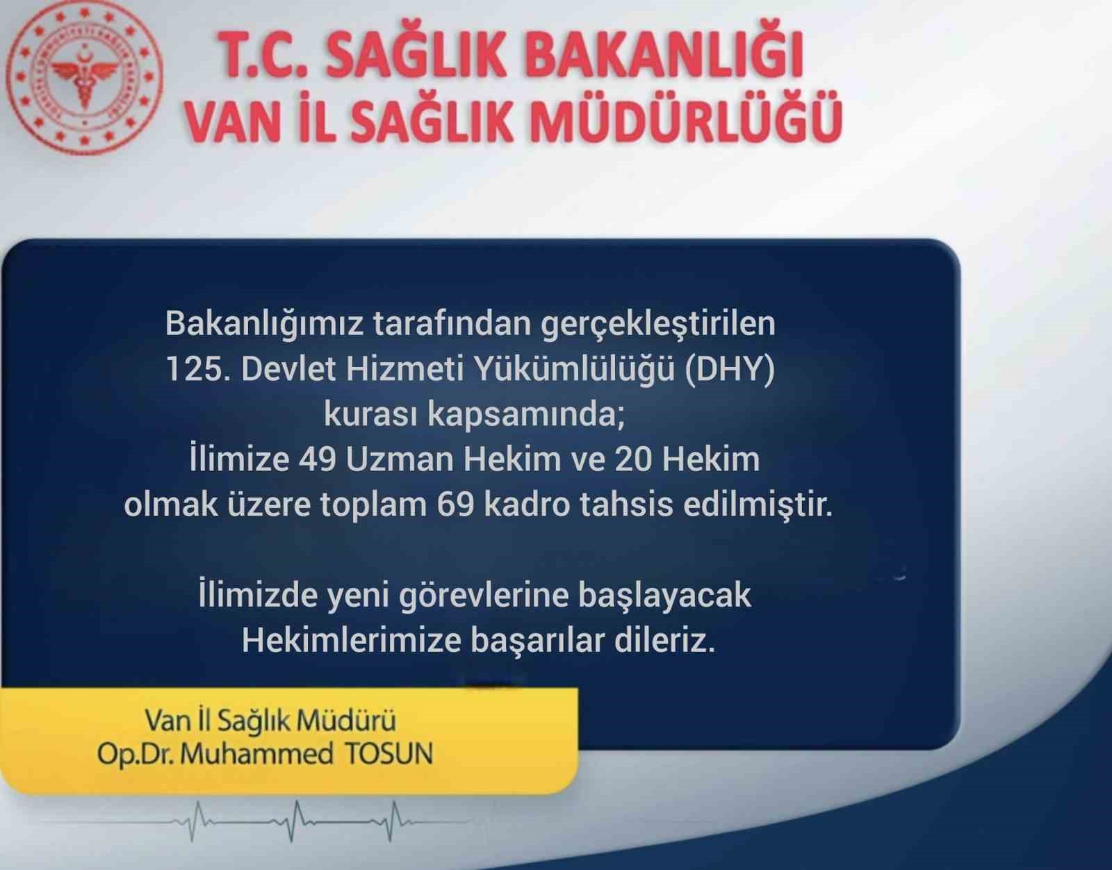 Van’a 69 yeni hekim atandı