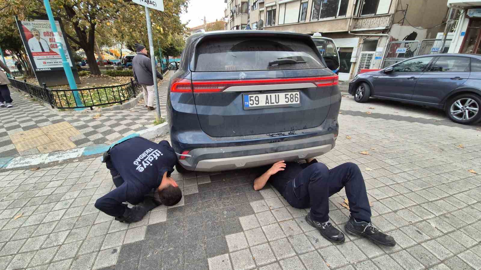 Otomobile giren kedi hava üflenerek kurtarıldı