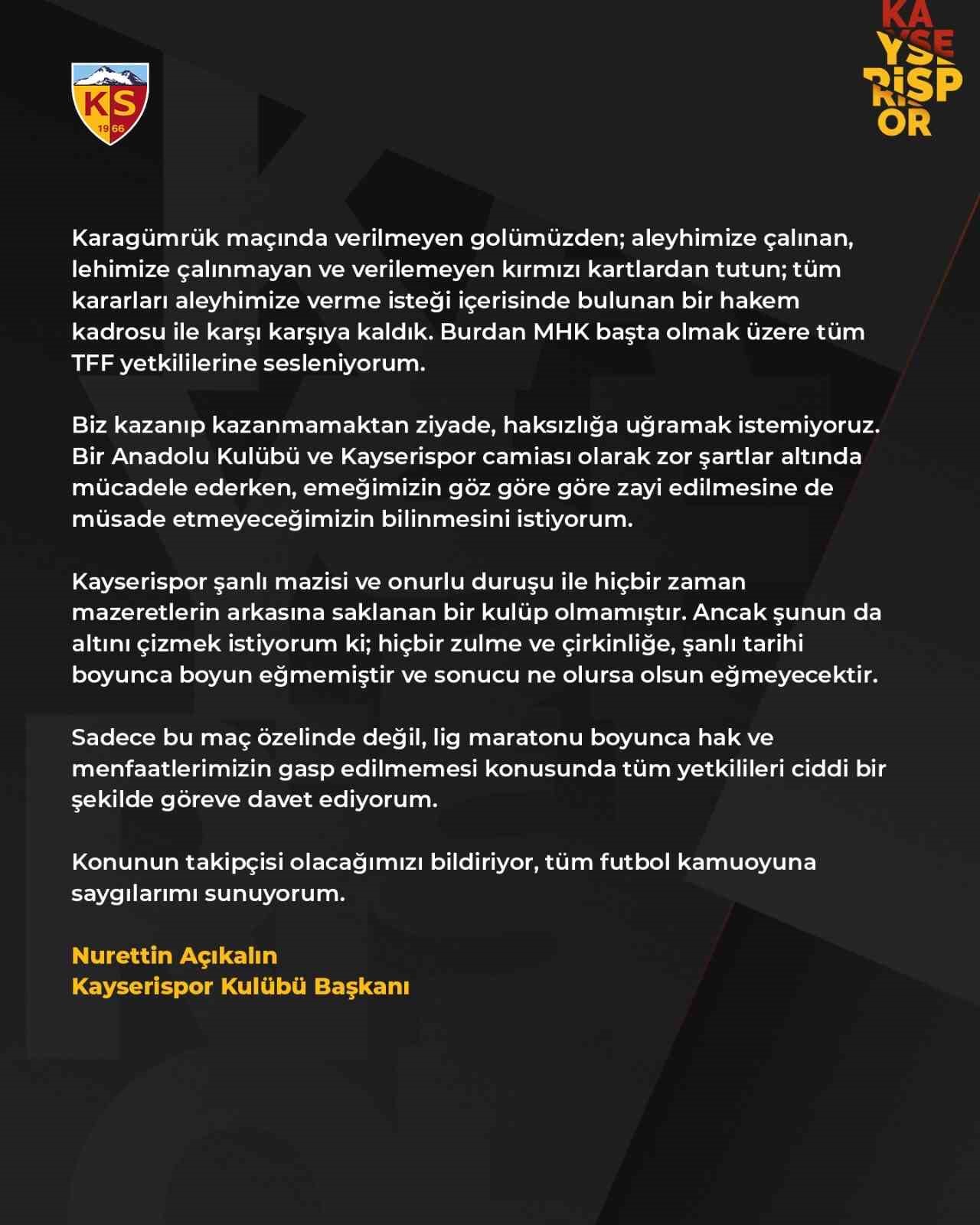 Nurettin Açıkalın: "Biz kazanıp kazanmamaktan ziyade, haksızlığa uğramak istemiyoruz"