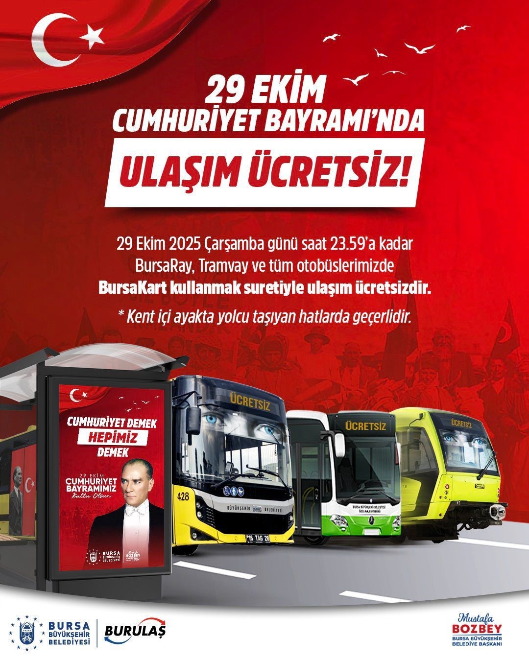 29 Ekim Cumhuriyet Bayramı’nda ulaşım ücretsiz