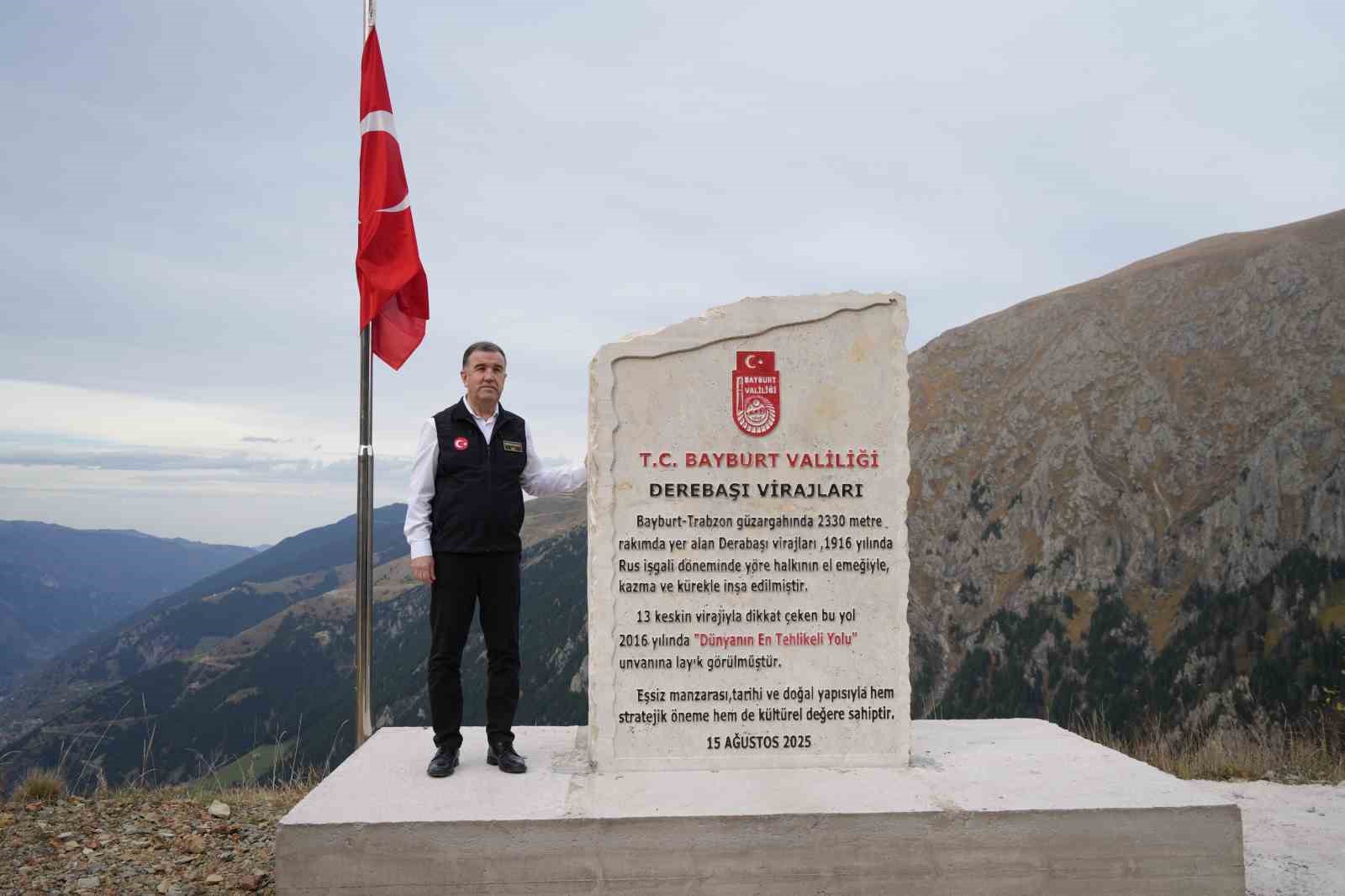 Derebaşı Virajları&rsquo;na Bayburt&rsquo;tan k&uuml;nye taşı dikildi
