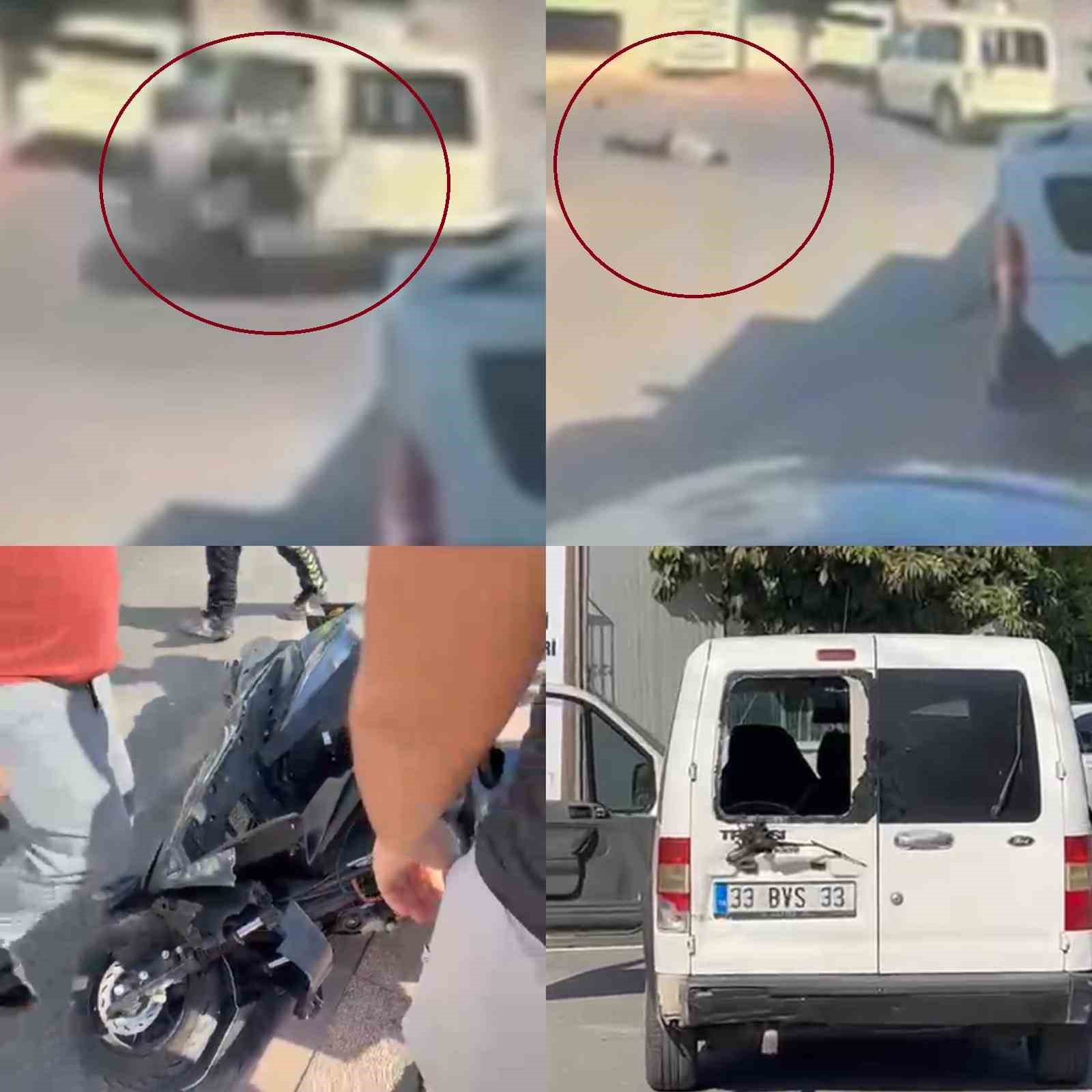 Kaza anı kamerada: Aracın çarptığı motosikletli savruldu