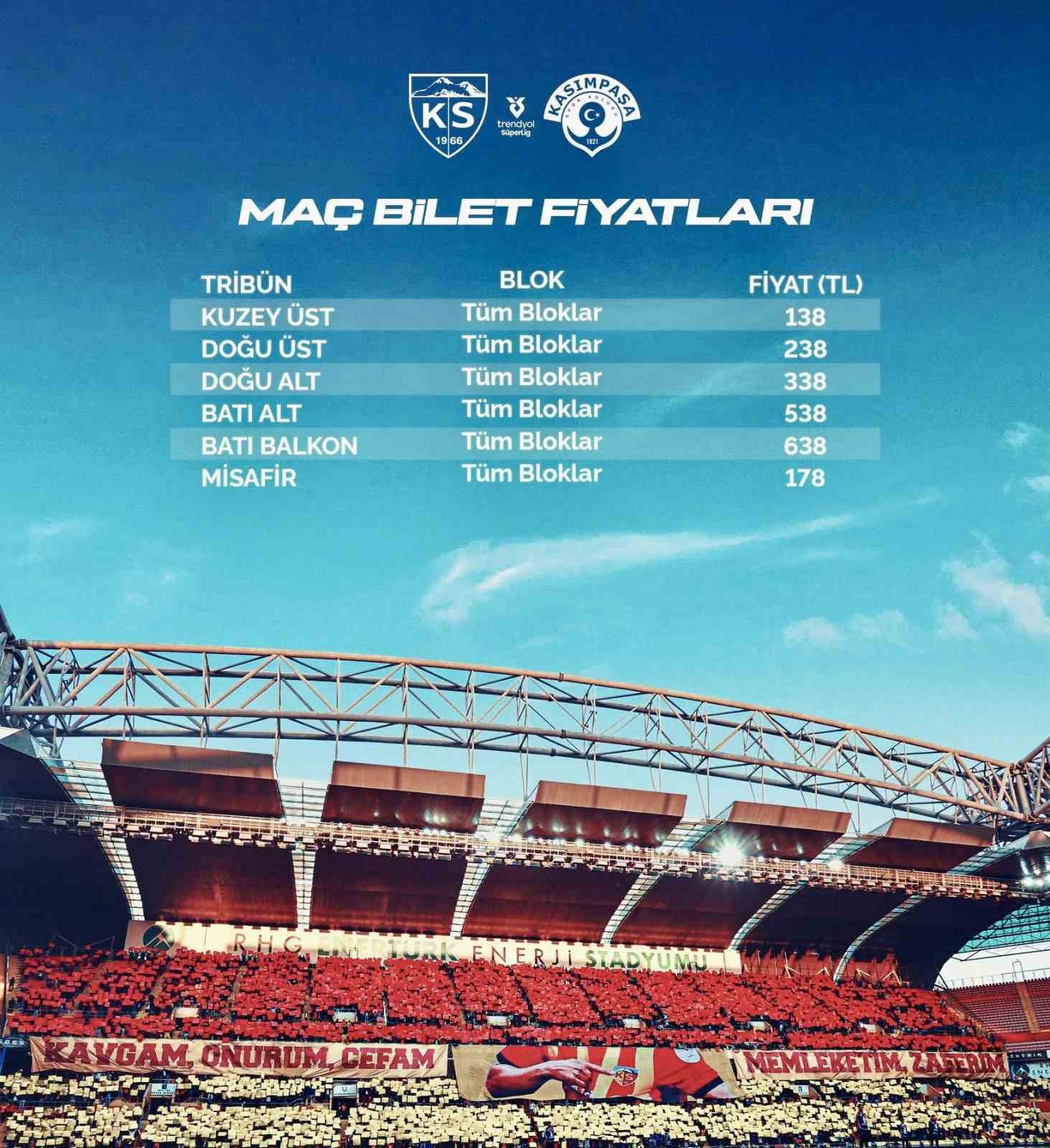 Kayserispor - Kasımpaşa maçı biletleri satışta