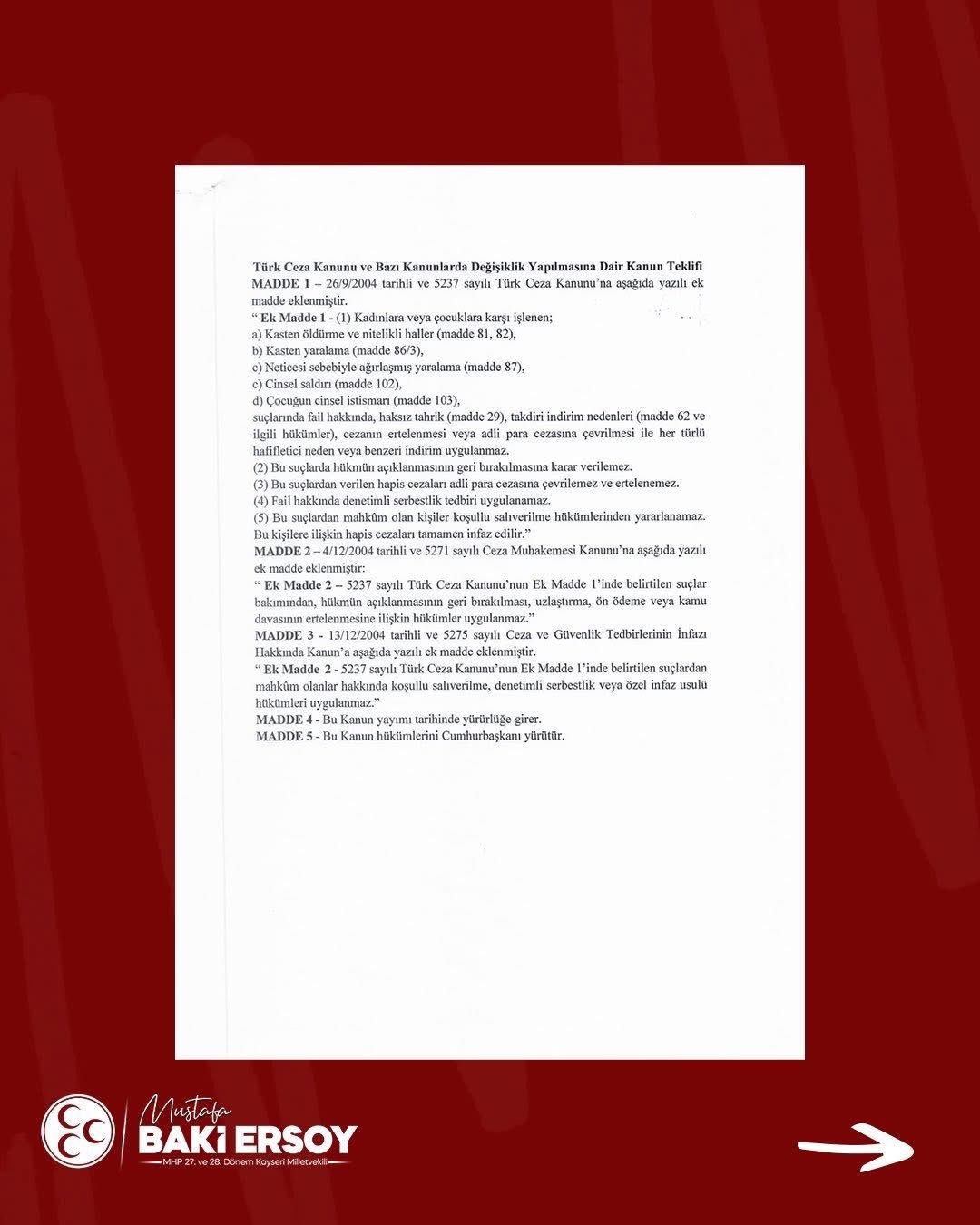 Ersoy&rsquo;dan kadınlara ve &ccedil;ocuklara y&ouml;nelik işlenen şiddet hakkında kanun teklifi
