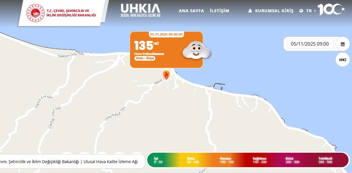 Karadeniz&rsquo;in en kirli havası &Uuml;nye&rsquo;de &ouml;l&ccedil;&uuml;ld&uuml;
