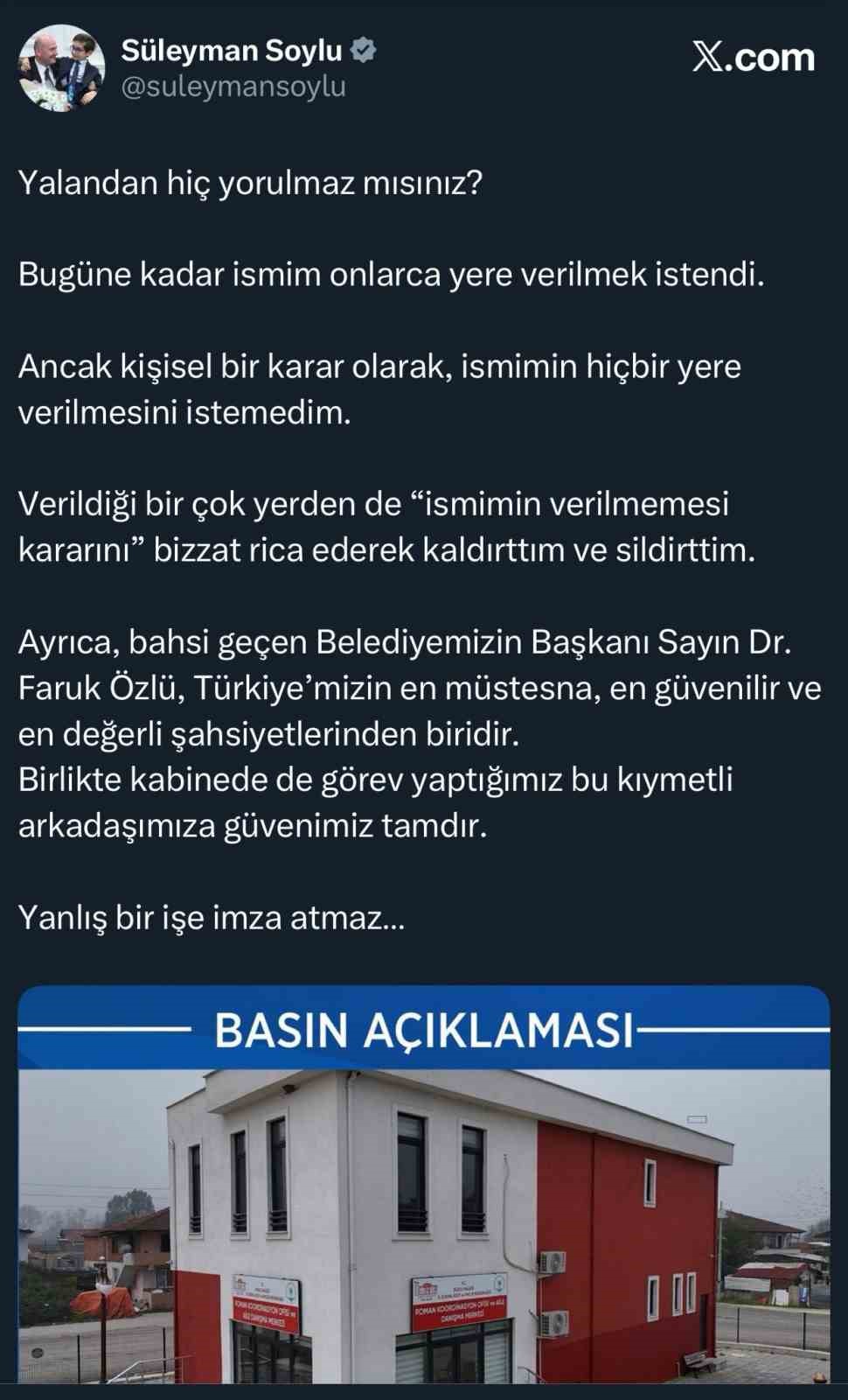 Soylu’dan açıklama: "Faruk Özlü, yanlış bir işe imza atmaz"
