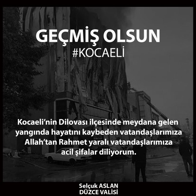 Vali Aslan Kocaeli&rsquo;deki yangın olayıyla ilgili taziye mesajı
