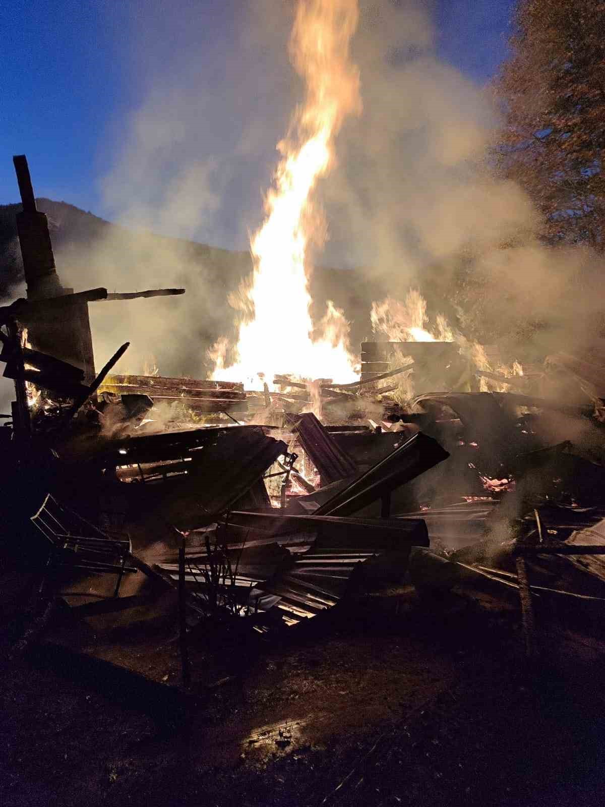 Alevlerin sardığı ahşap ev tamamen yandı: 2 yaralı