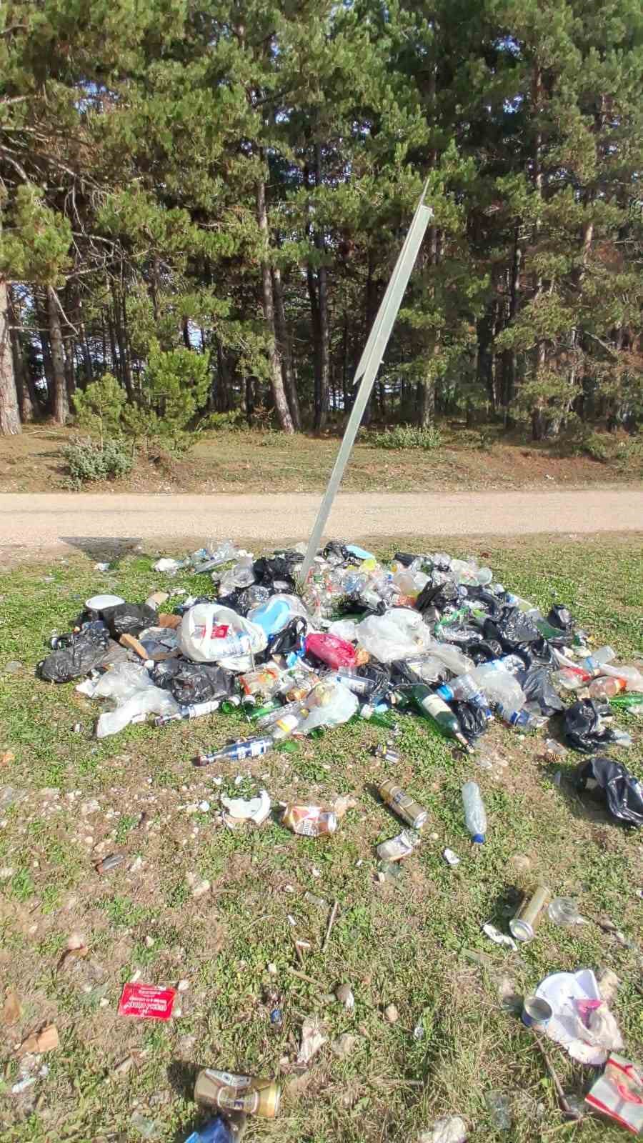 Ormanlık alanda çöp yığınları
