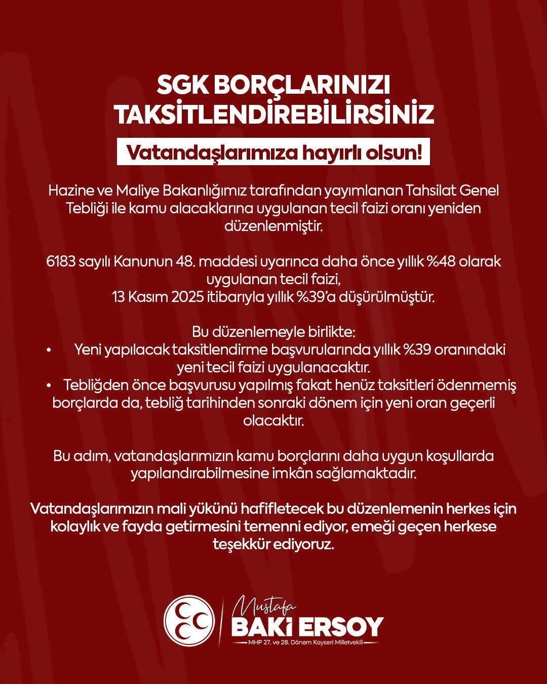 Baki Ersoy duyurdu: "SGK bor&ccedil;larınızı taksitlendirebilirsiniz"
