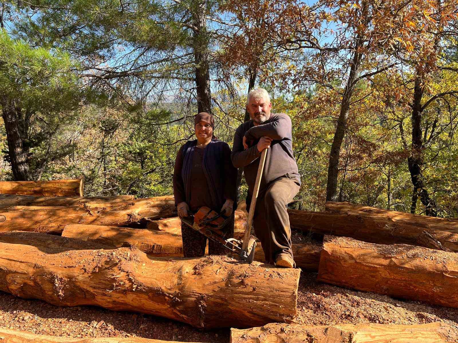 Karı-koca 35 yıldır  ormanlarda damgalanan ağaçları kesiyorlar