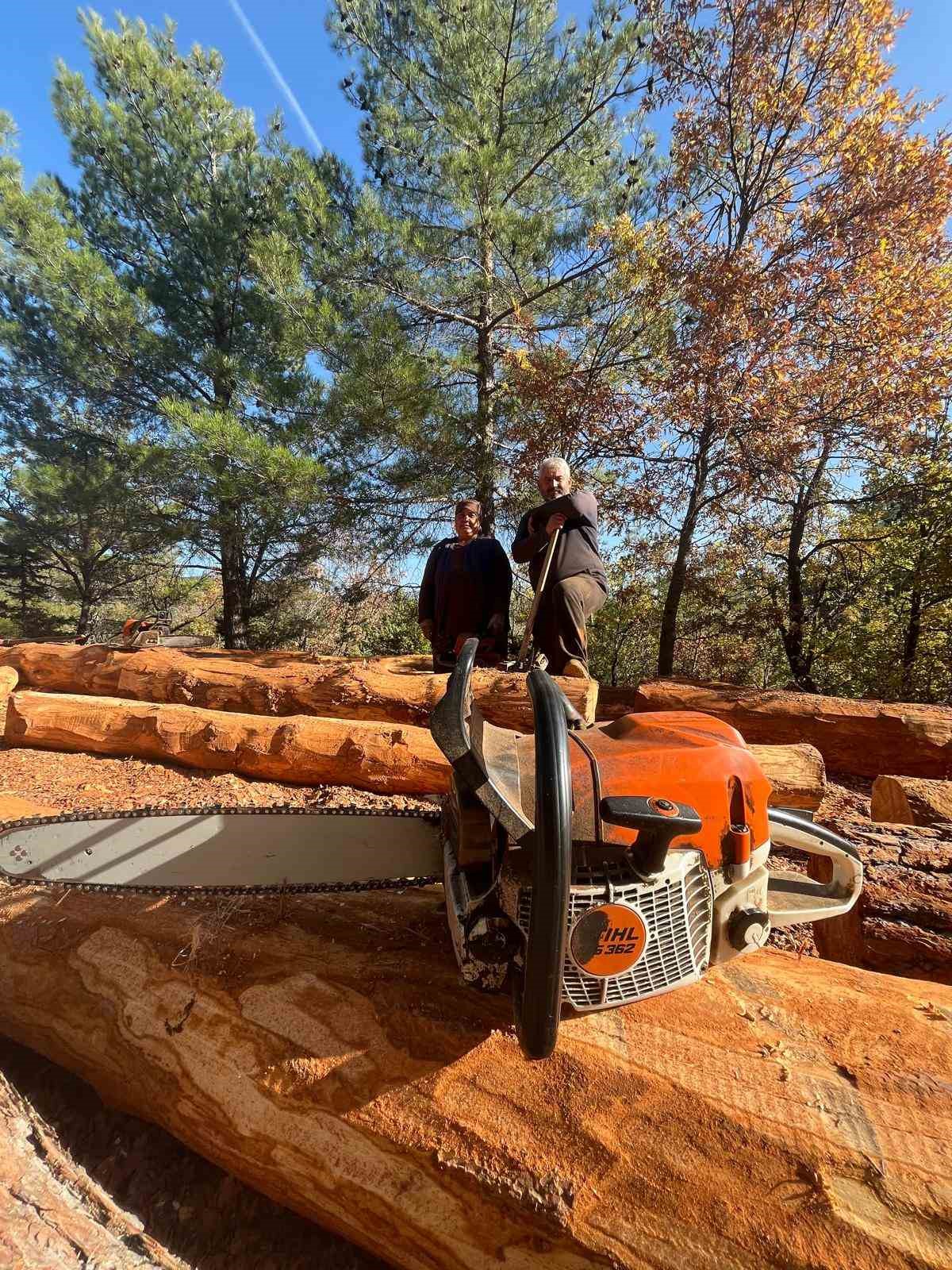 Karı-koca 35 yıldır ormanlarda damgalanan ağaçları kesiyorlar