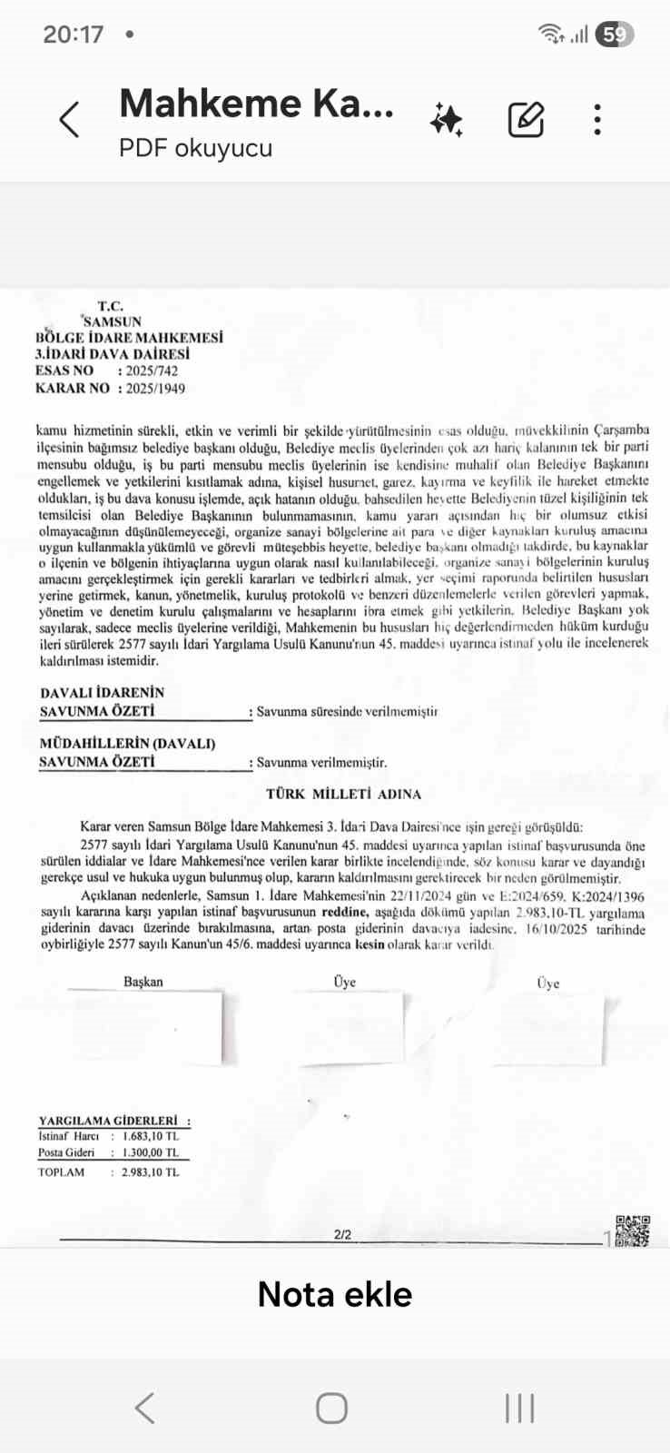 Çarşamba Belediye Başkanı’nın OSB davası kesinleşti: Mahkemeden ikinci ret
